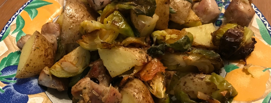 Roasted Chicken, Potato, & Brussels Sprouts w/ fresh sage and garlic